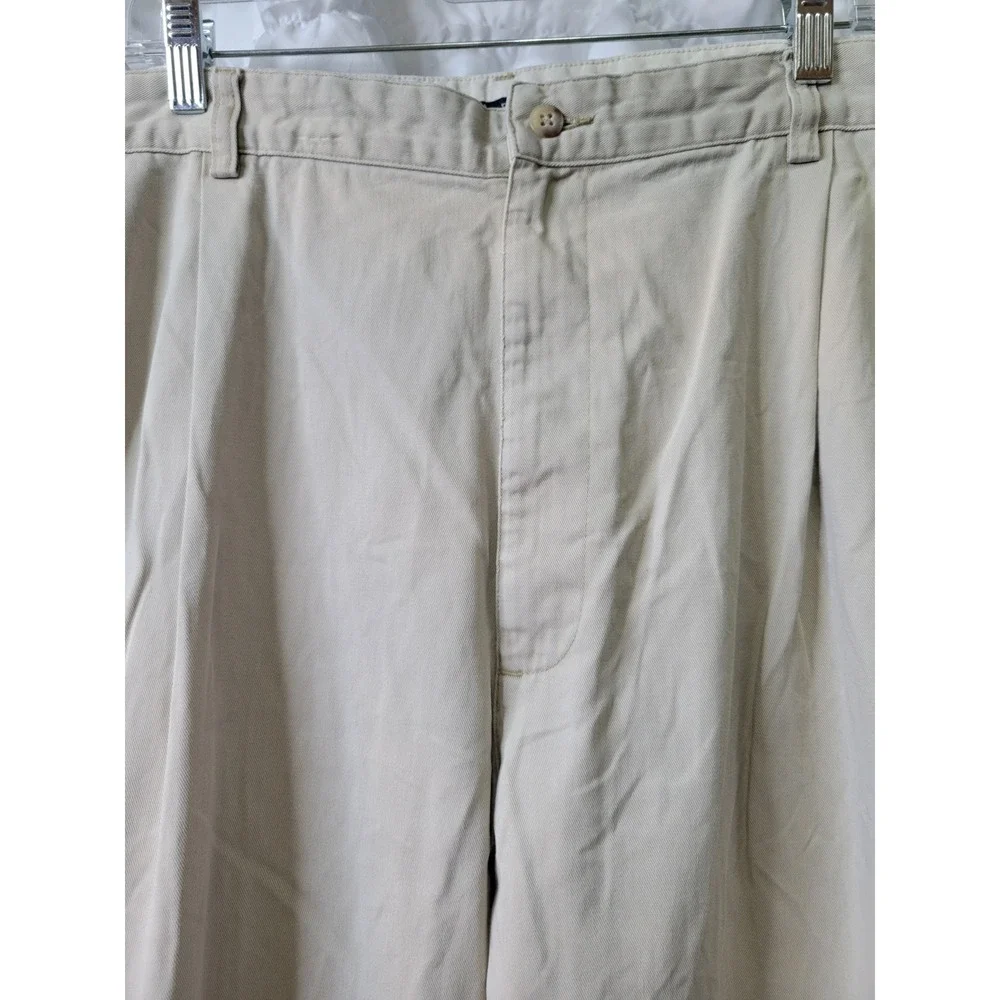 Polo Ralph Lauren Polo Chino Pan Mens 42x27 Khaki Tan Pleated Cuffed Cotton 1931